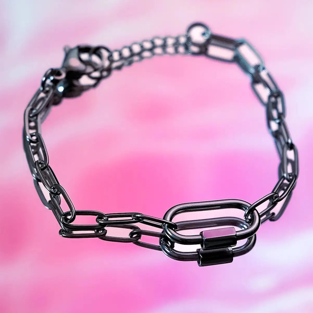 Silver carabiner bracelet in 304 stainless steel Leftbians