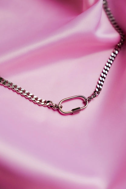 Chunky silver carabiner chain necklace in 304 stainless steel Leftbians