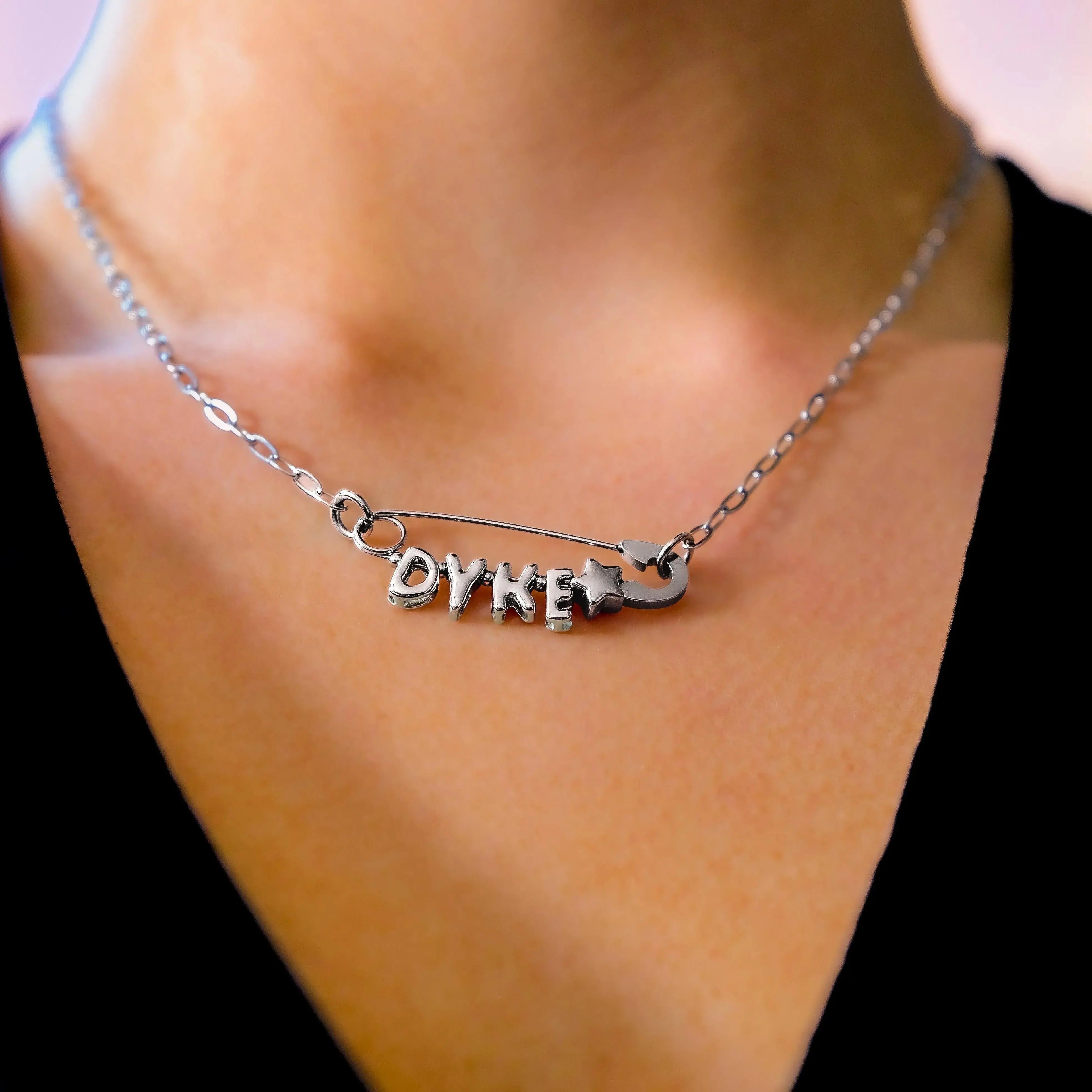 Dyke safety pin necklace, 304 stainless steel Leftbians