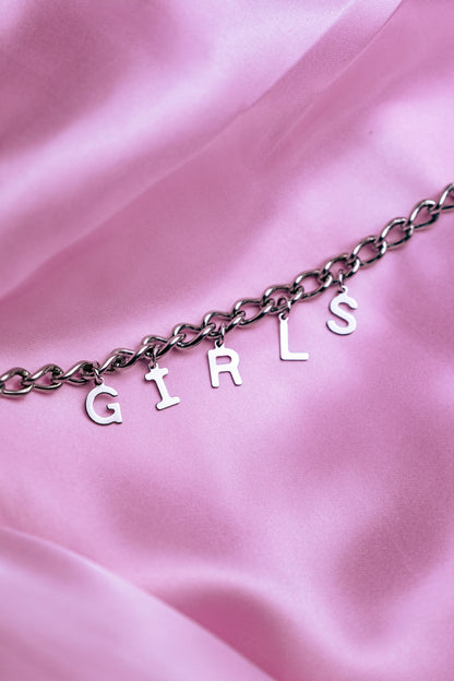 GIRLS letter charm chain in stainless steel Leftbians