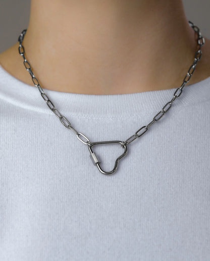 Silver heart carabiner necklace in 304 stainless steel Leftbians