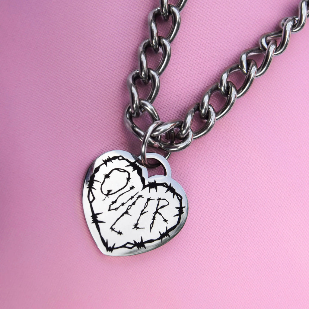Queer barbed wire heart chain necklace stainless steel Leftbians