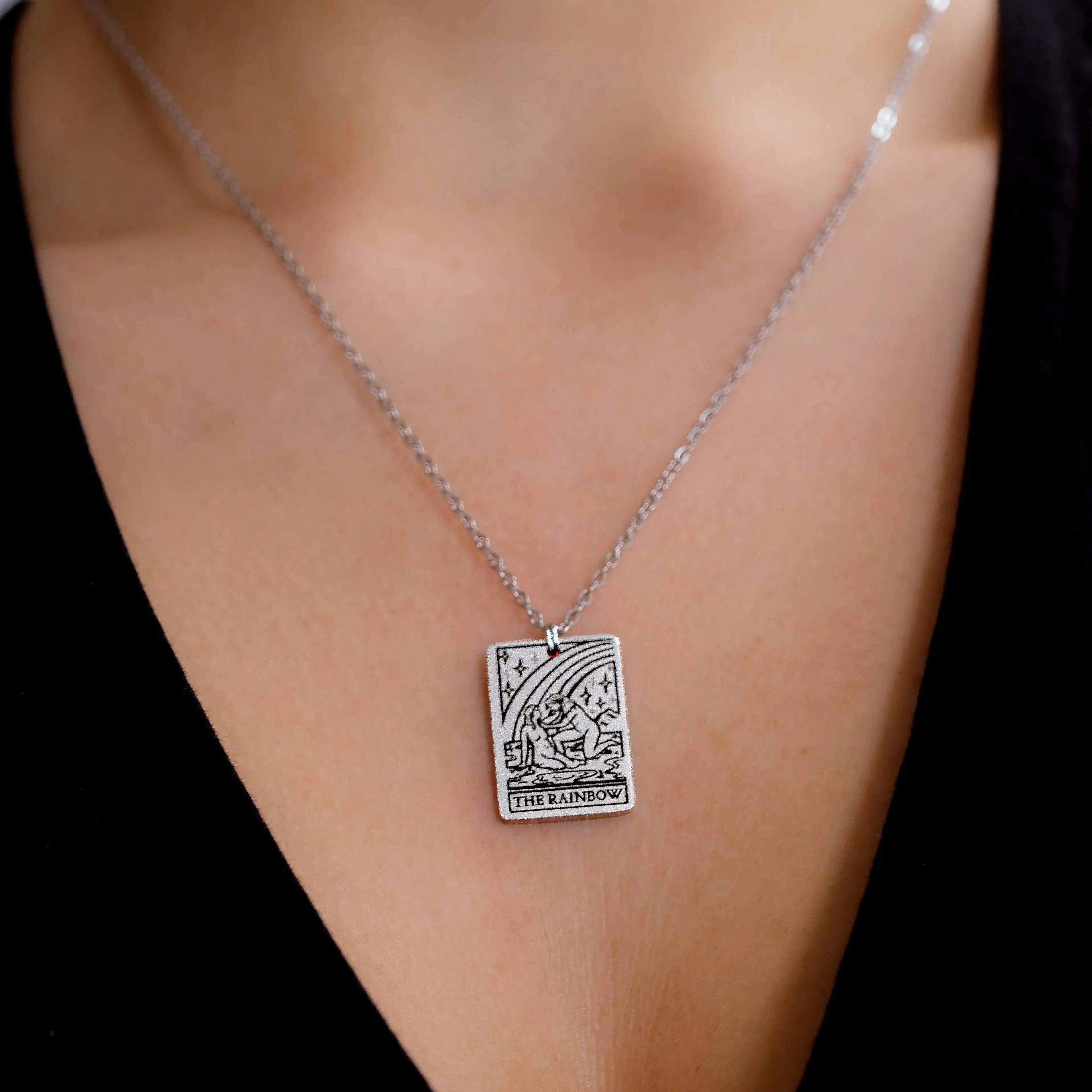 The Rainbow Tarot Card Stainless Steel Necklace Leftbians