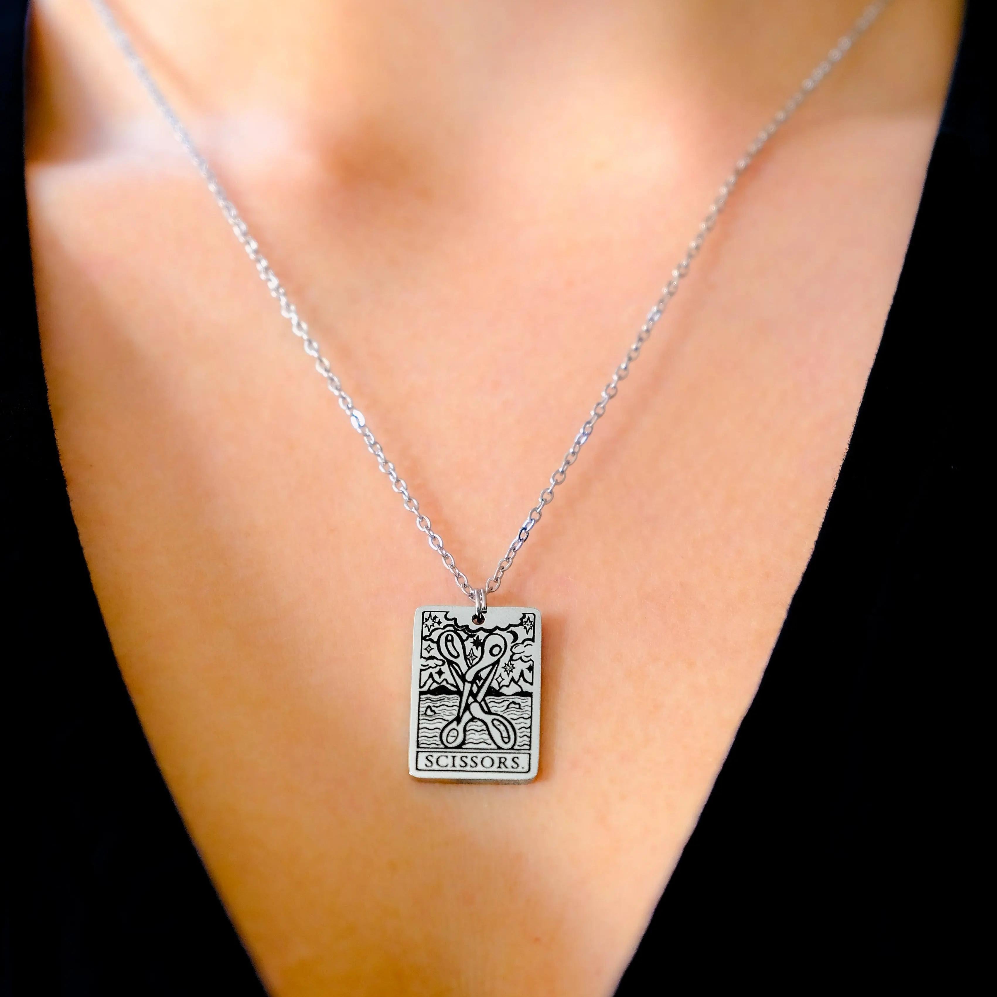 The Scissors Tarot Card Stainless Steel Necklace Leftbians