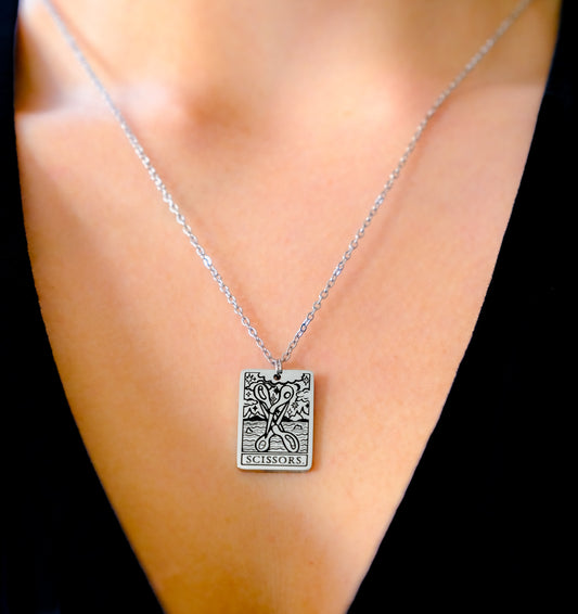 The Scissors Tarot Card Stainless Steel Necklace