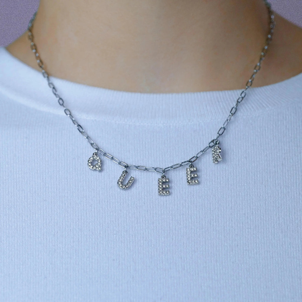 Queer sparkly word necklace in 304 stainless steel Leftbians