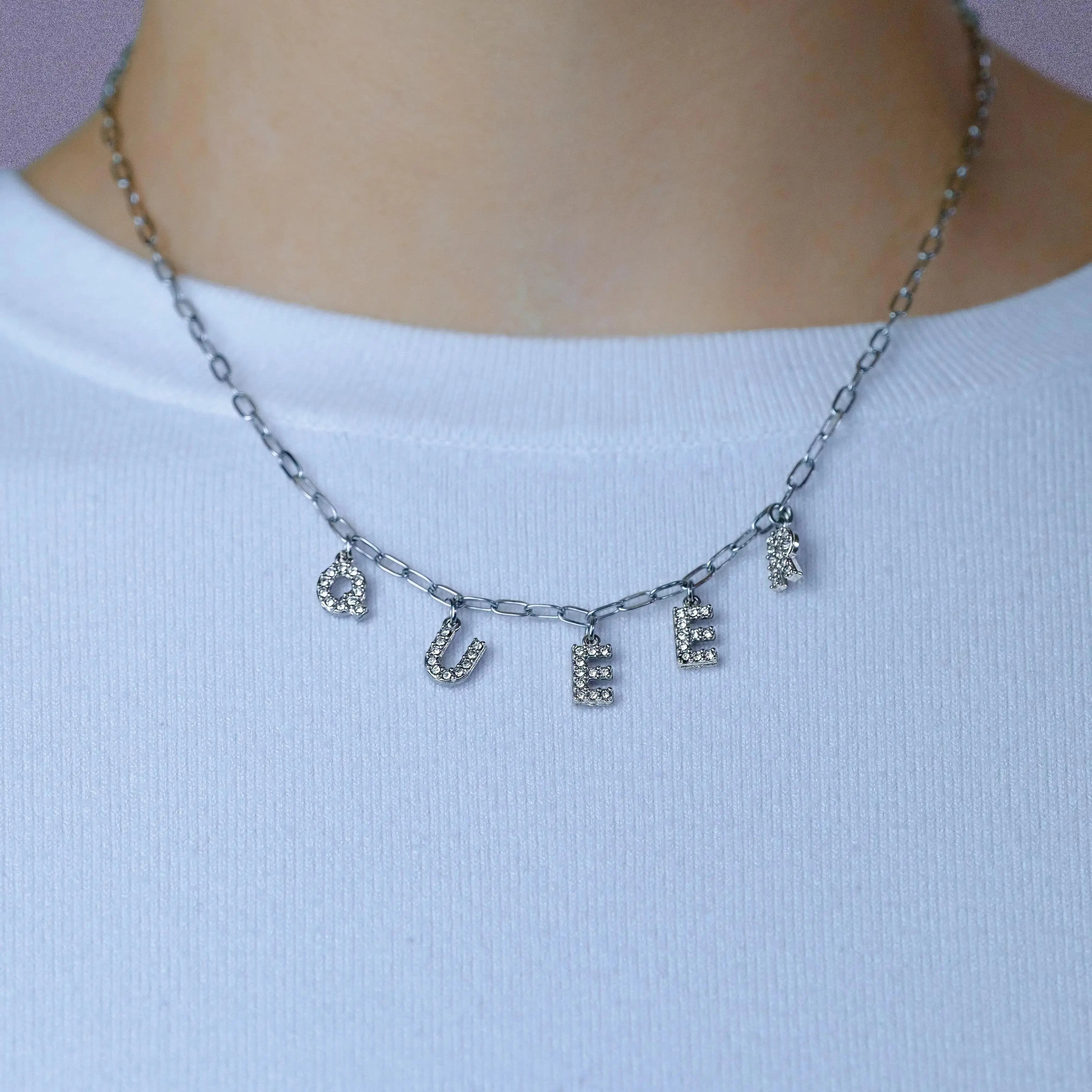 Queer sparkly word necklace in 304 stainless steel Leftbians