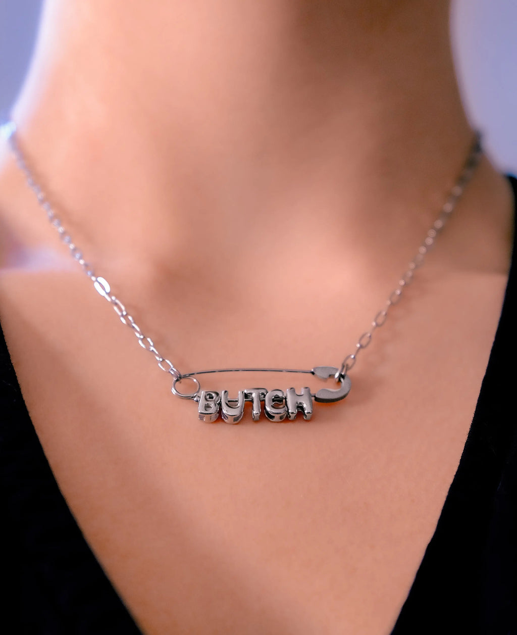Butch Safety Pin Necklace in 304 Stainless Steel