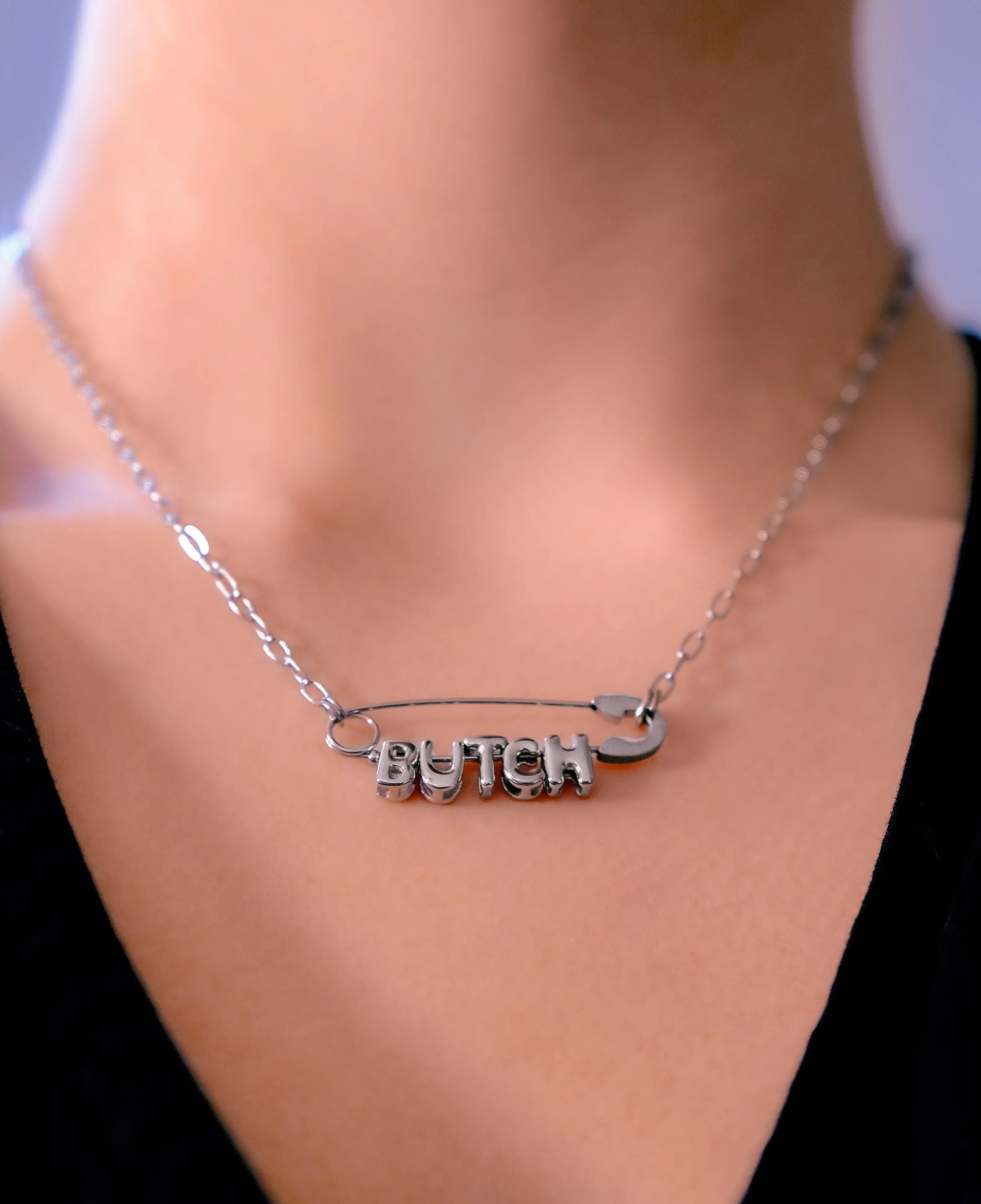 Butch Safety Pin Necklace in 304 Stainless Steel
