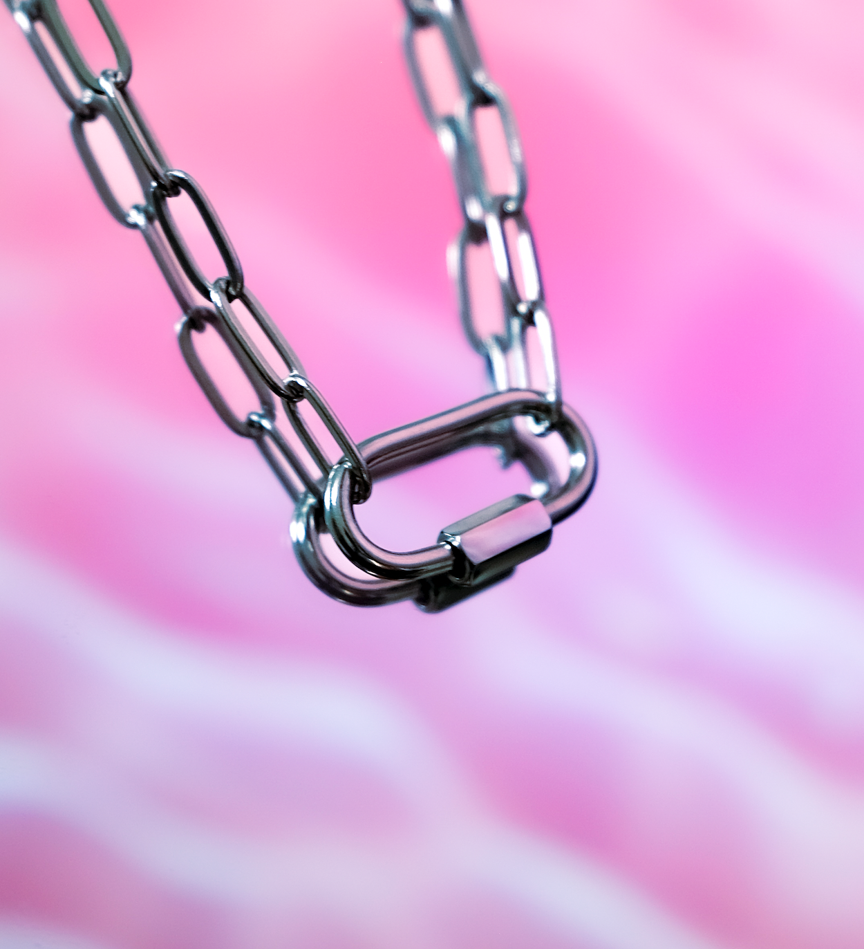 Silver carabiner paperclip chain necklace in 304 stainless steel