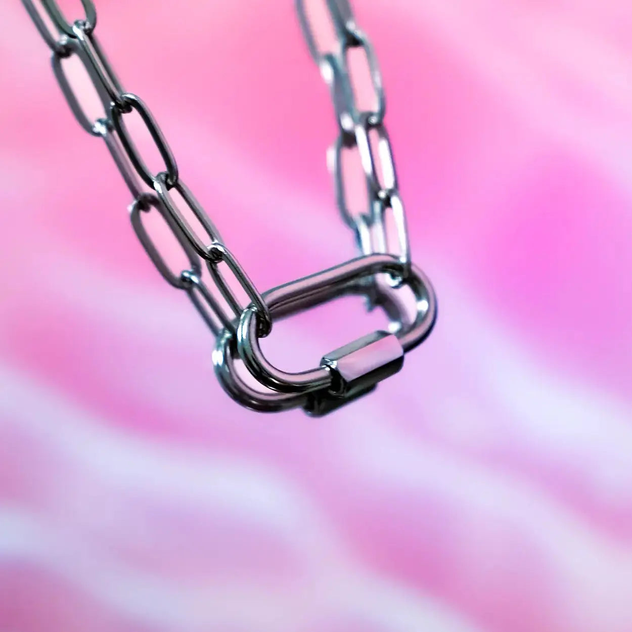 Silver carabiner paperclip chain necklace in 304 stainless steel Leftbians