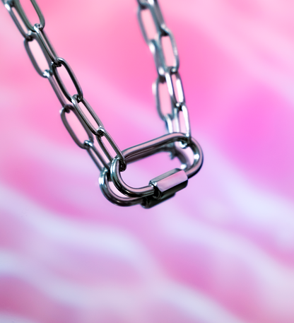 Silver carabiner paperclip chain necklace in 304 stainless steel