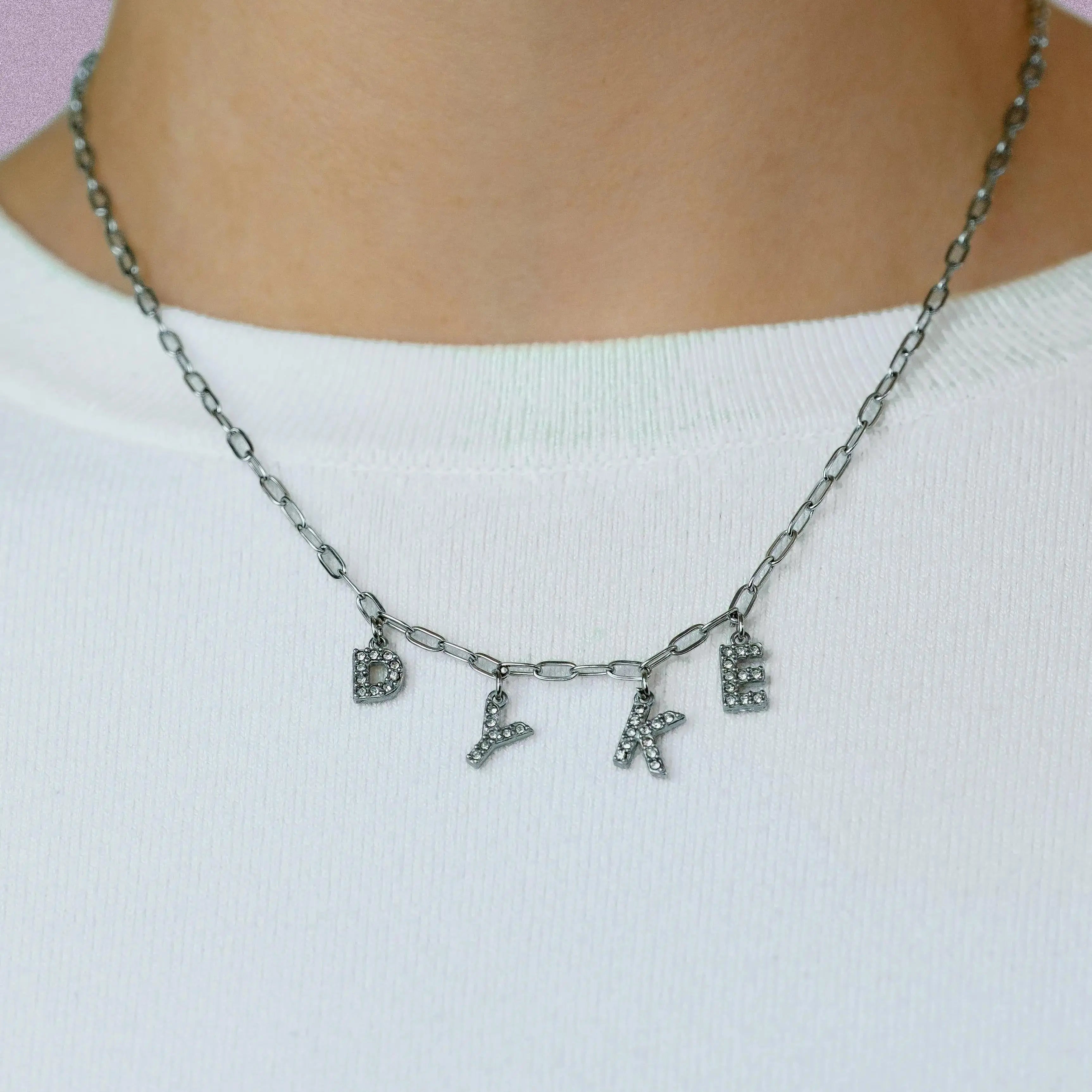 Dyke sparkly word necklace in 304 stainless steel Leftbians