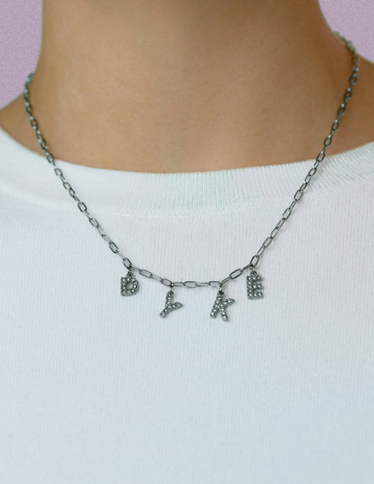 Dyke sparkly word necklace in 304 stainless steel