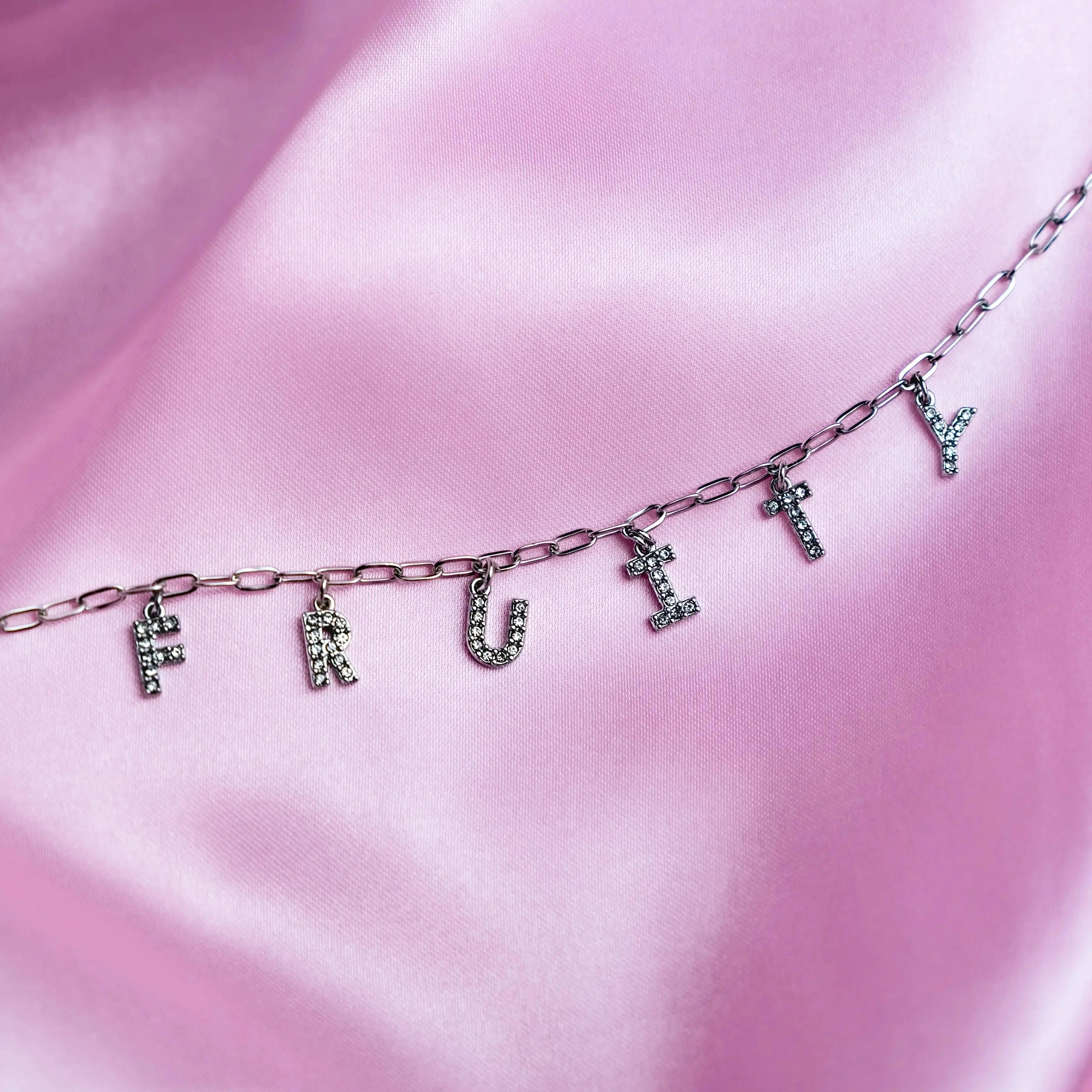 Fruity sparkly word necklace in 304 stainless steel Leftbians