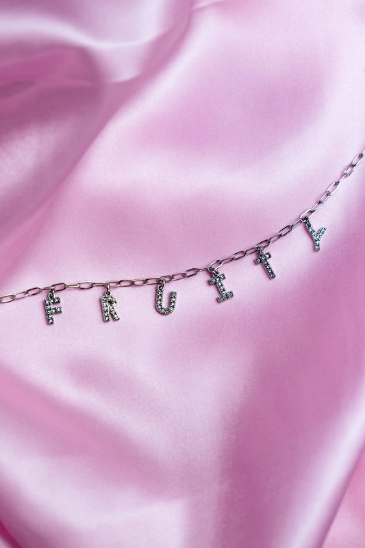 Fruity sparkly word necklace in 304 stainless steel