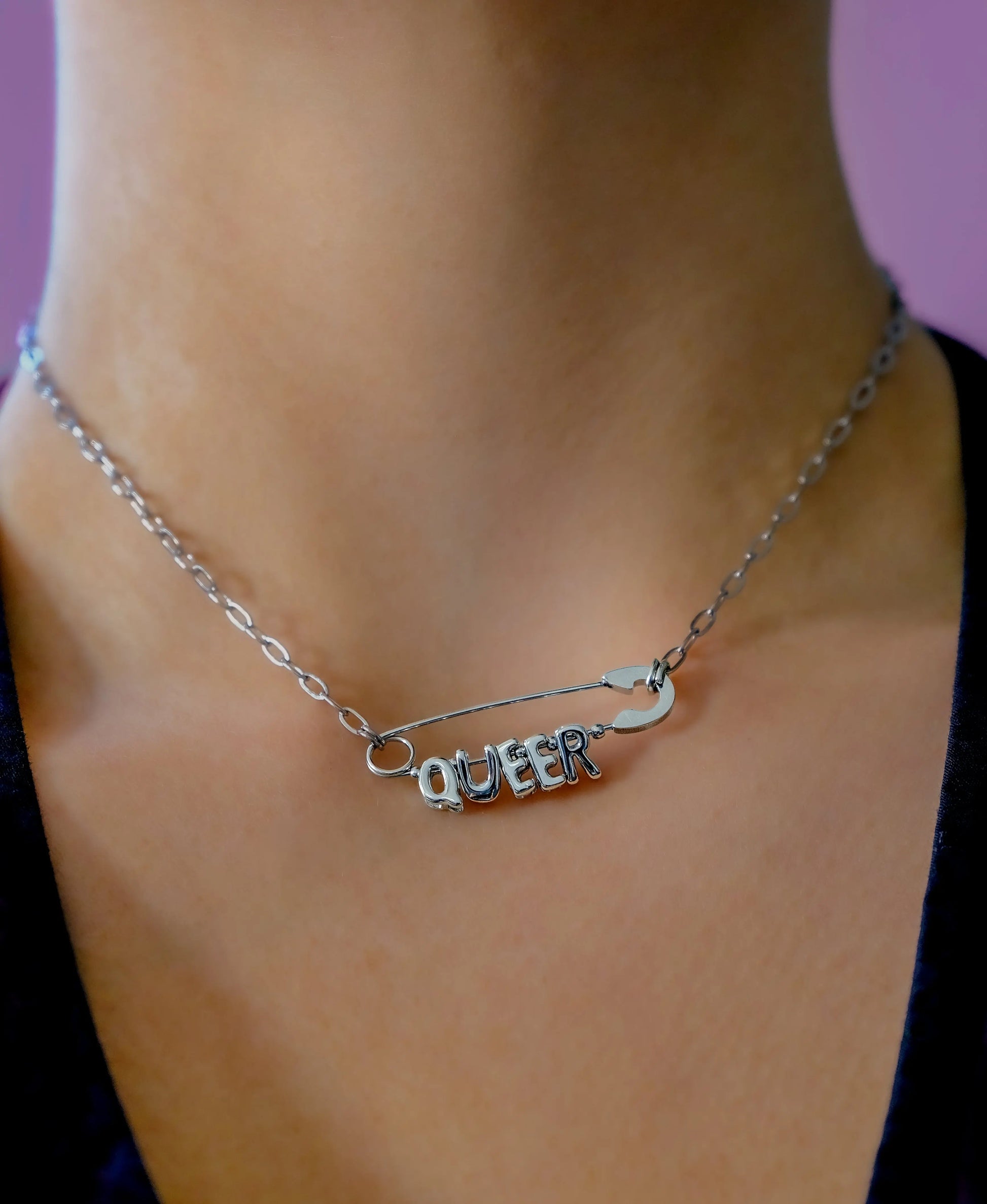 Queer safety pin necklace, 304 stainless steel Leftbians