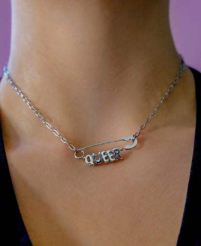 Queer safety pin necklace, 304 stainless steel Leftbians