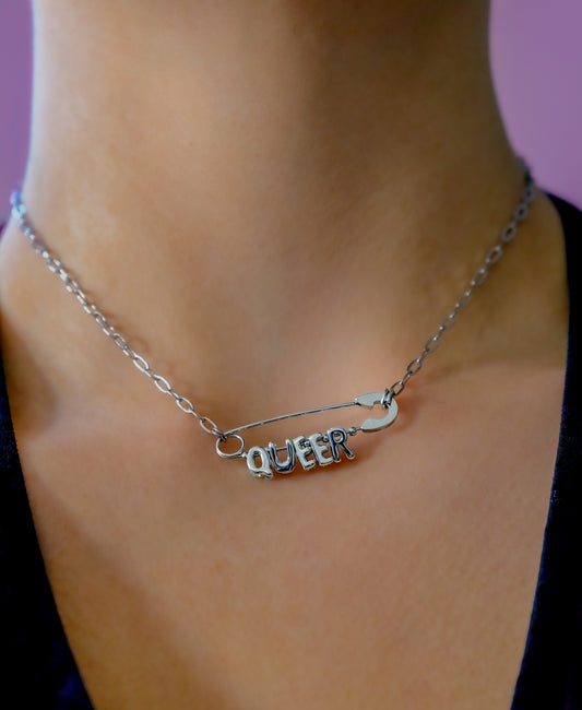 Queer safety pin necklace, 304 stainless steel