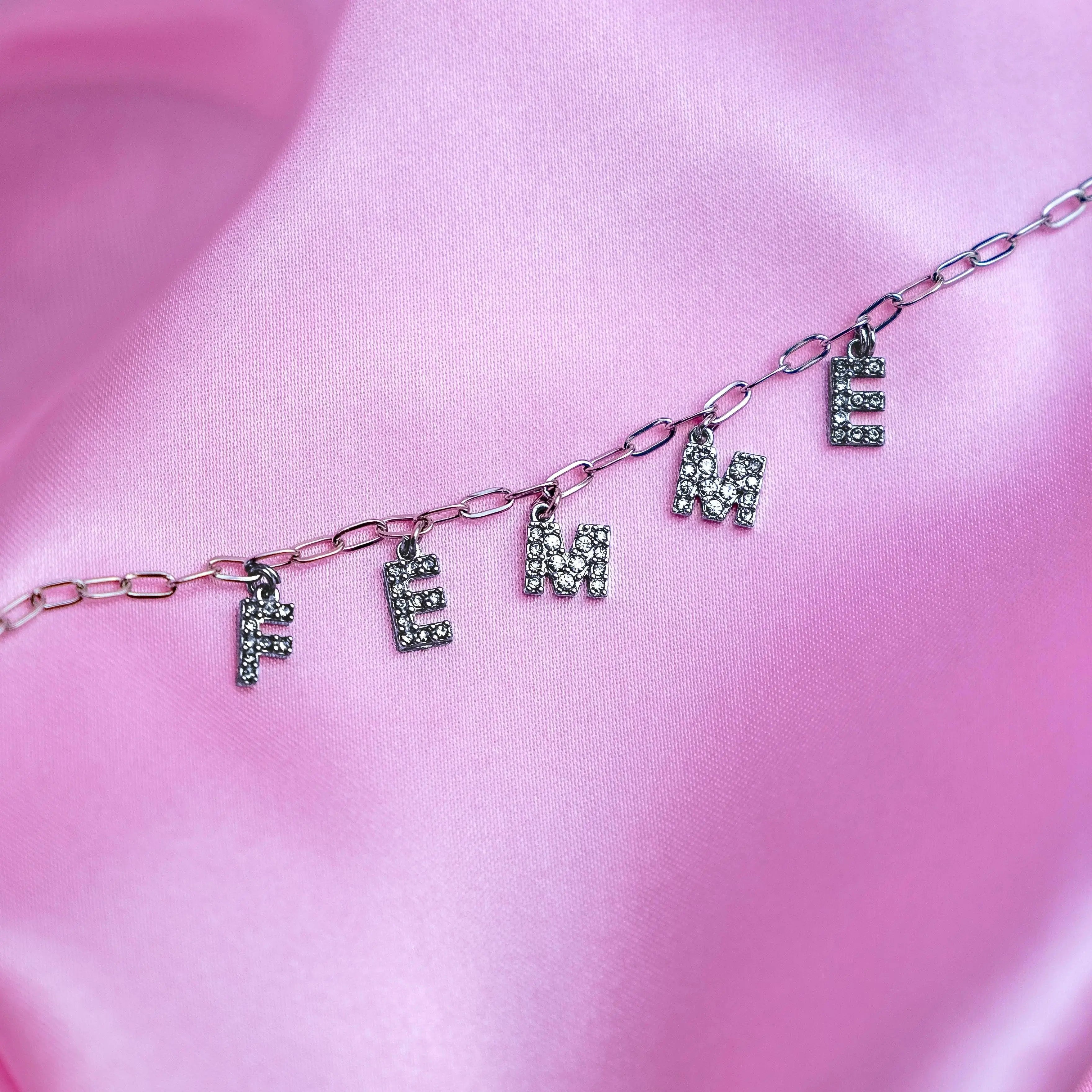 Femme sparkly word necklace in 304 stainless steel Leftbians