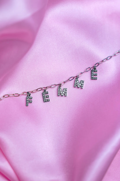 Femme sparkly word necklace in 304 stainless steel Leftbians