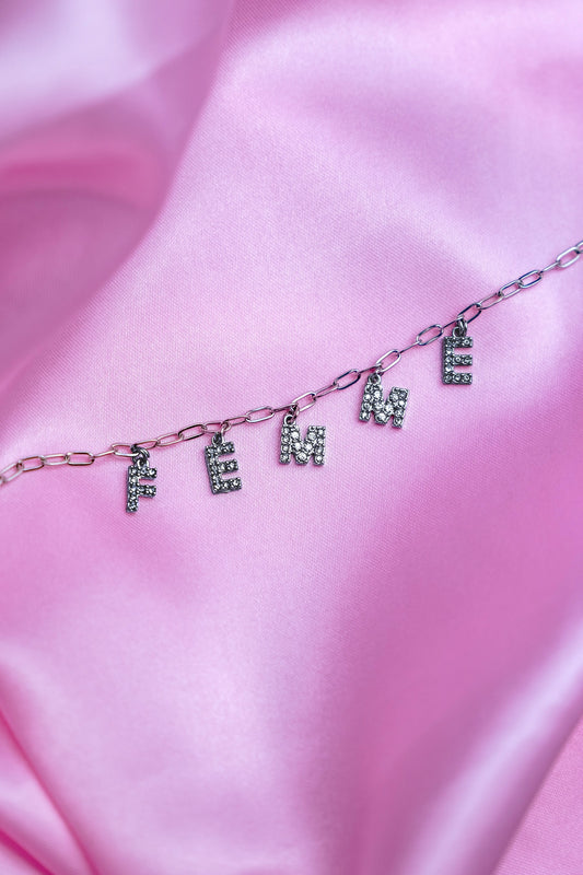 Femme sparkly word necklace in 304 stainless steel