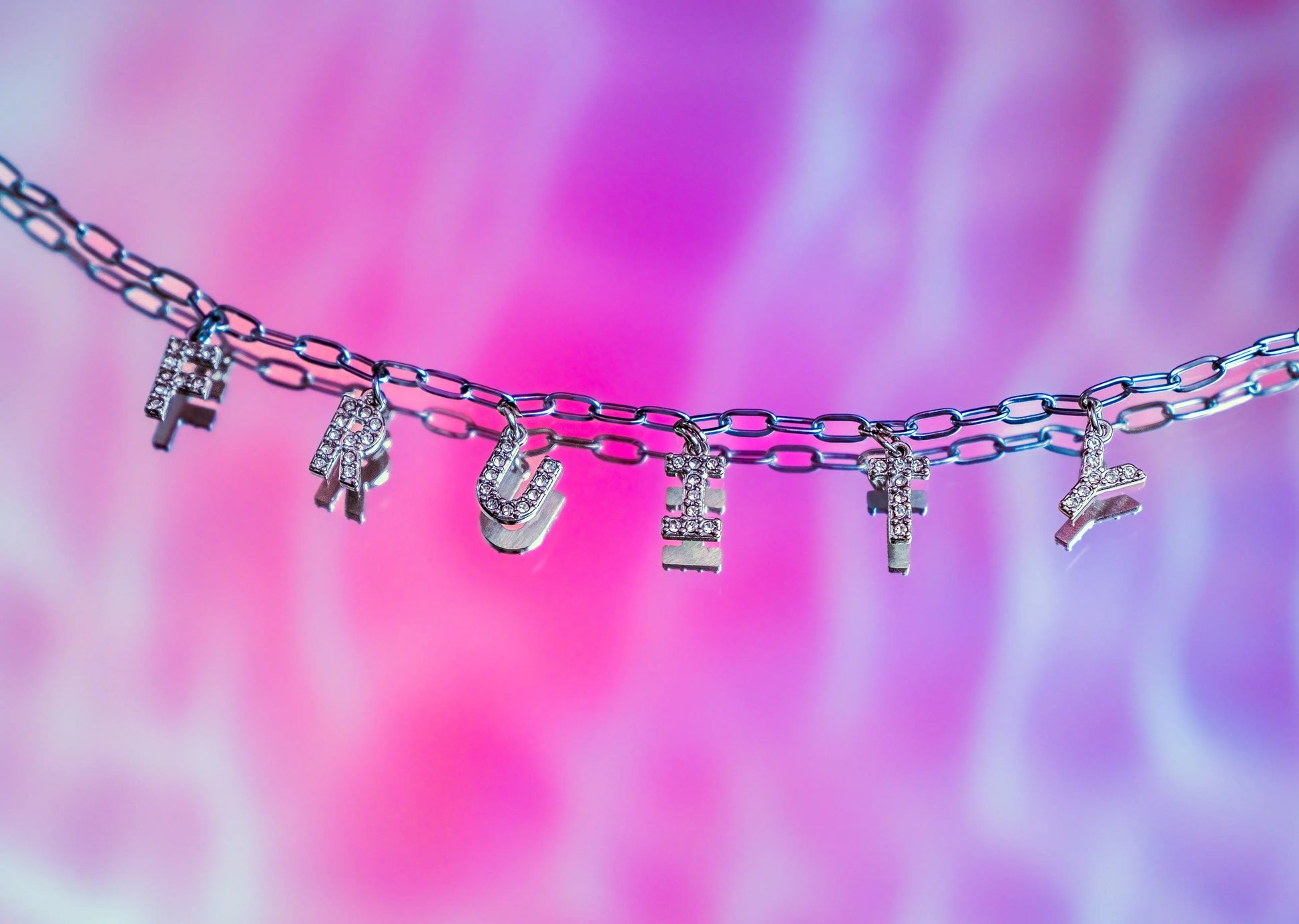 Fruity sparkly word necklace in 304 stainless steel Leftbians