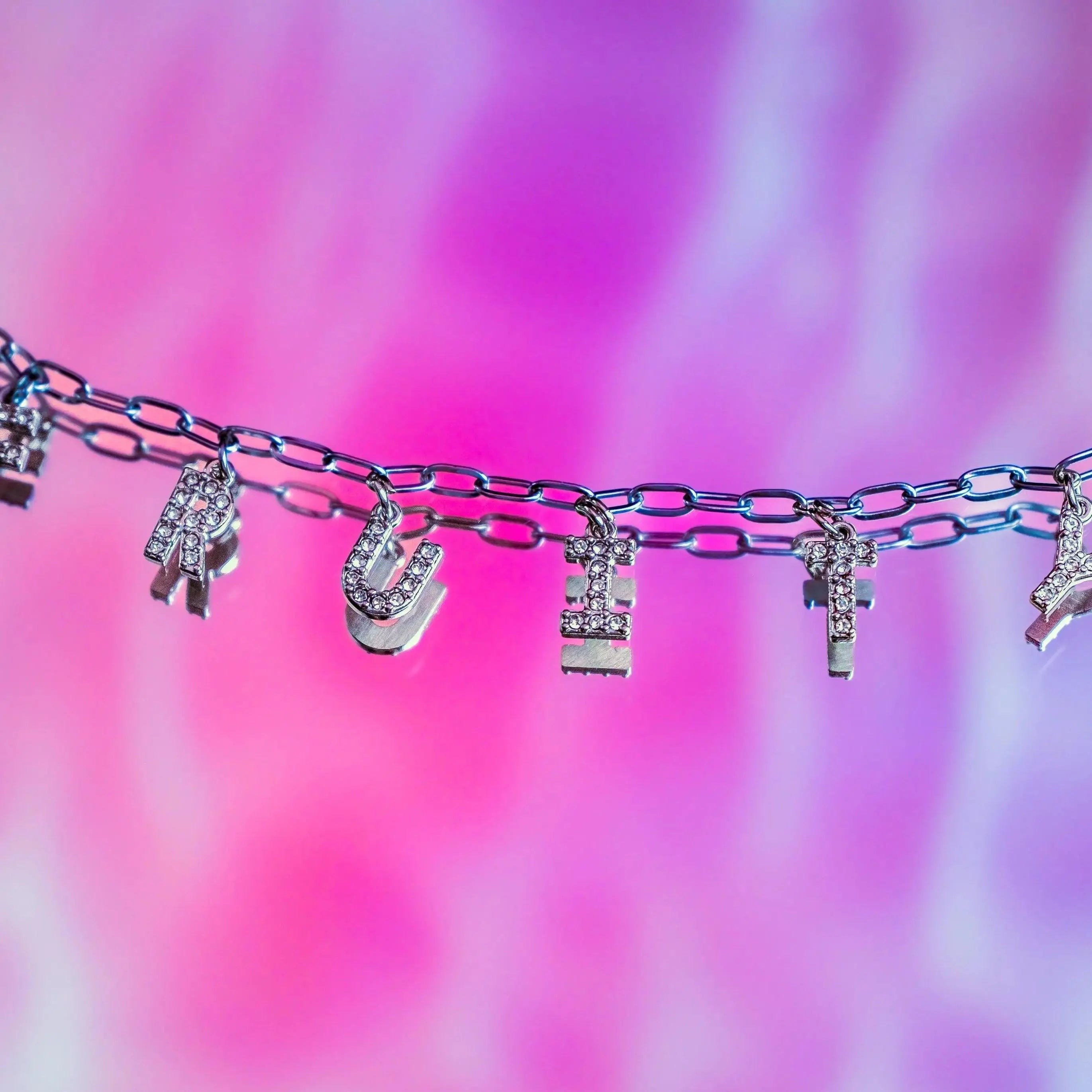 Fruity sparkly word necklace in 304 stainless steel Leftbians