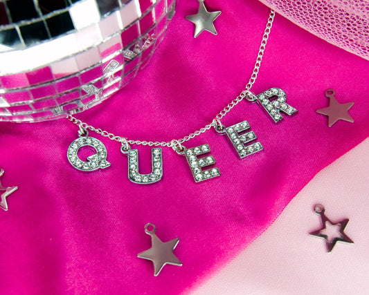 QUEER Diamanté sparkly necklace Leftbians