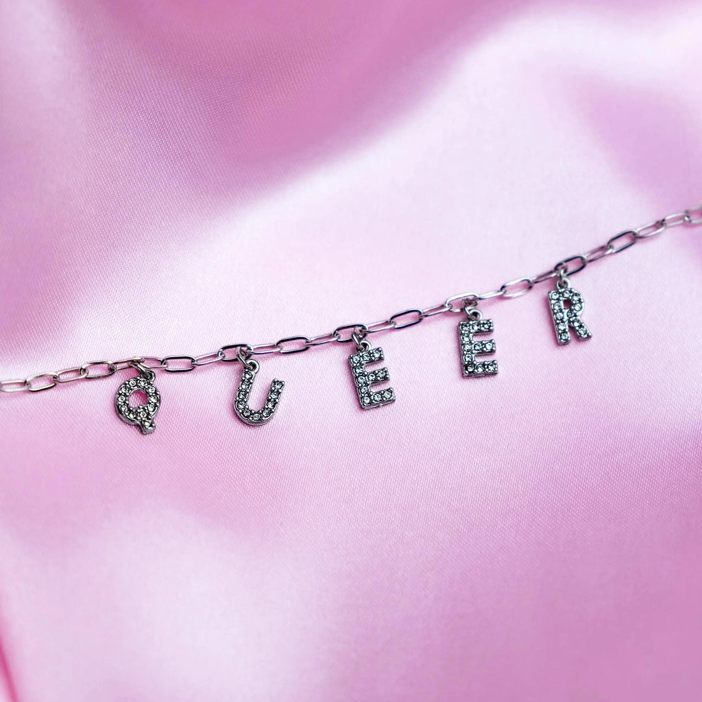 Queer sparkly word necklace in 304 stainless steel Leftbians