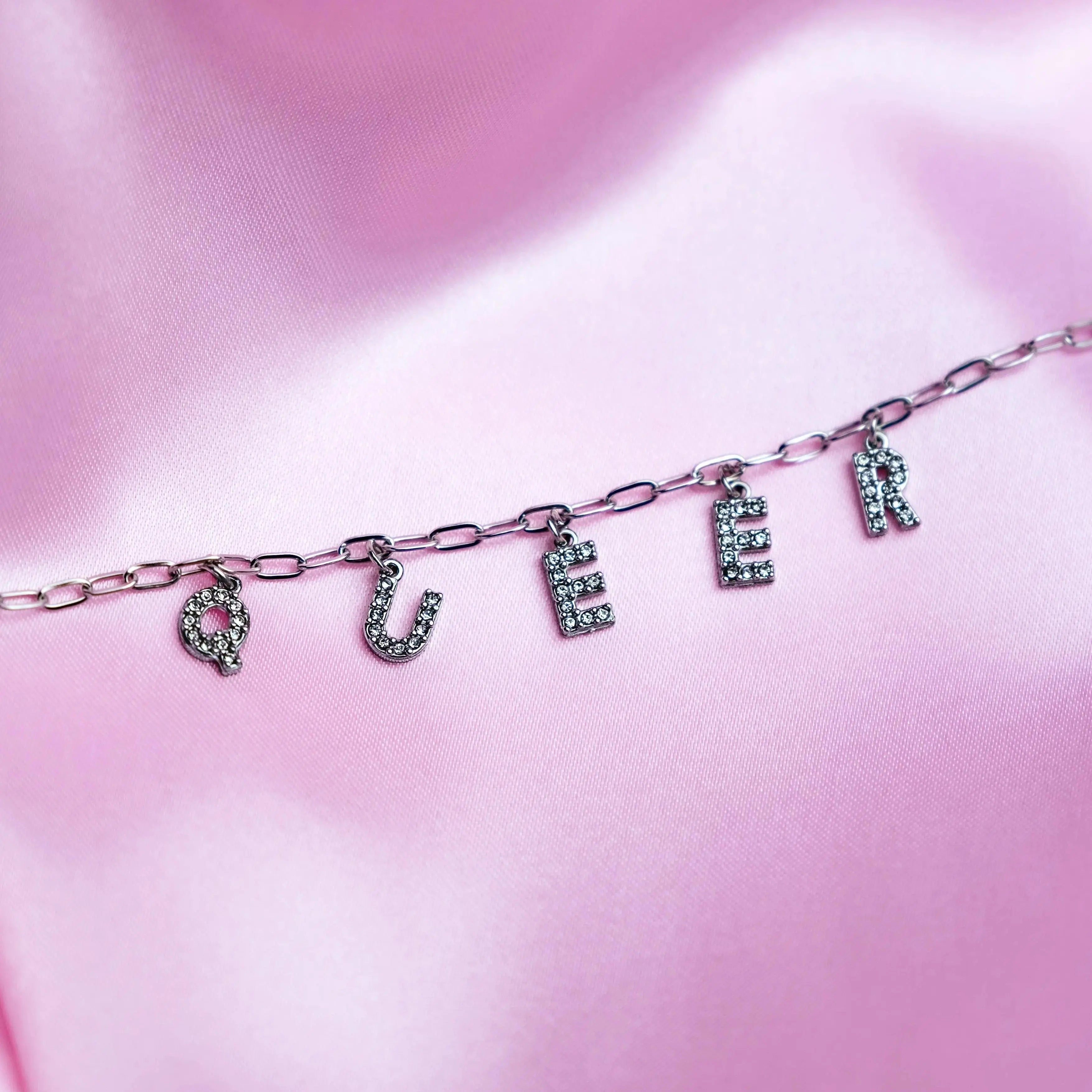 Queer sparkly word necklace in 304 stainless steel Leftbians