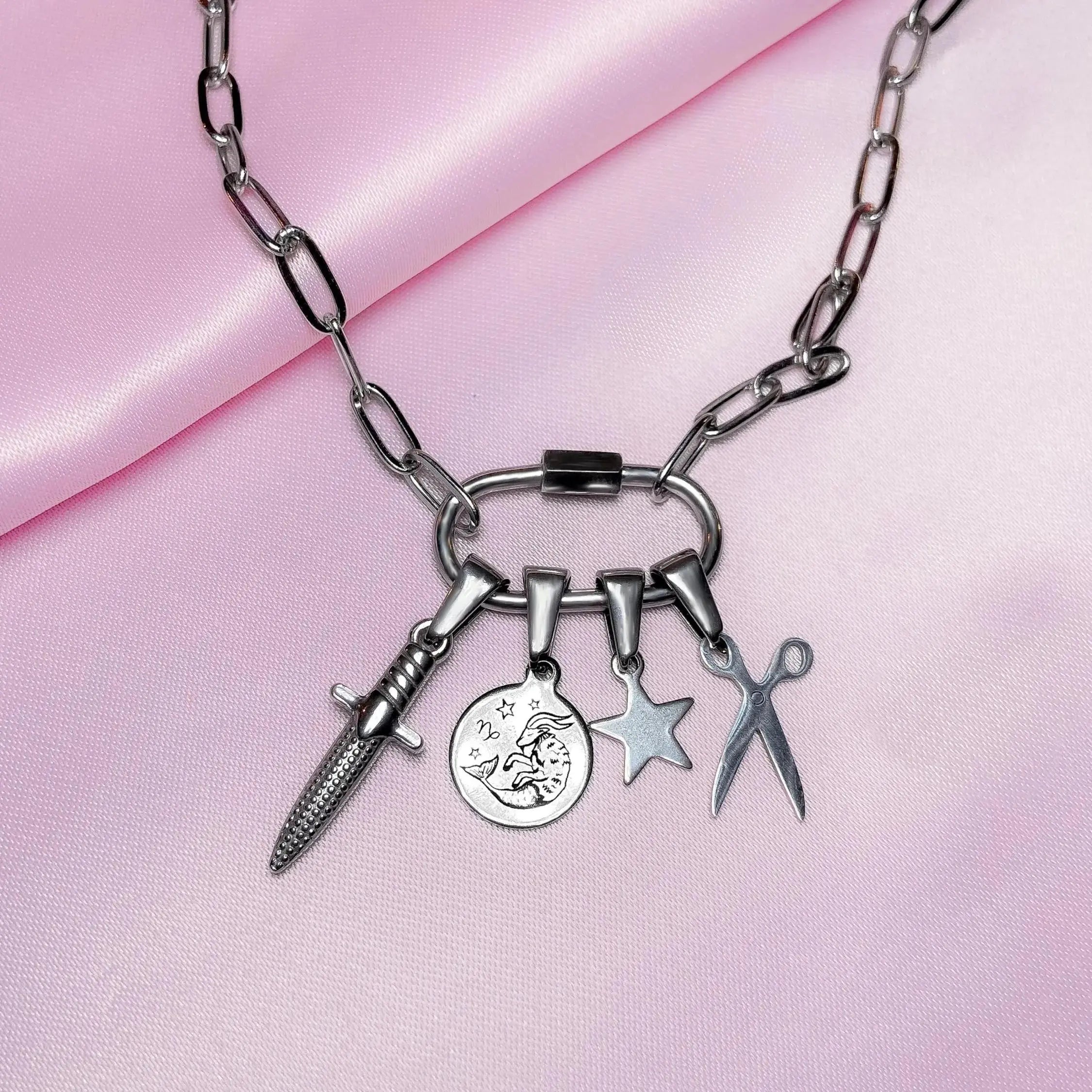 Silver carabiner charm necklace in 304 stainless steel Leftbians