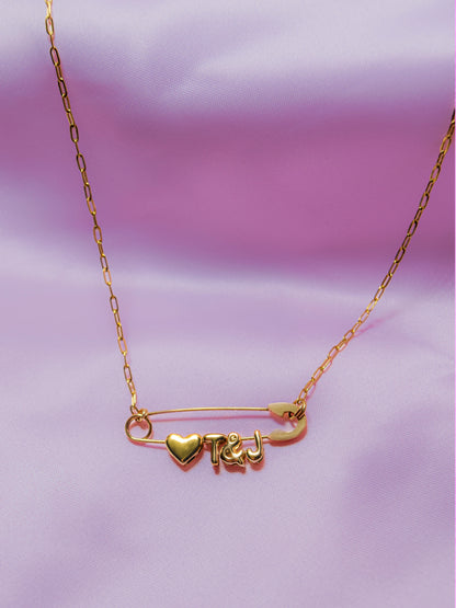 Couple initial safety pin necklace bunlde