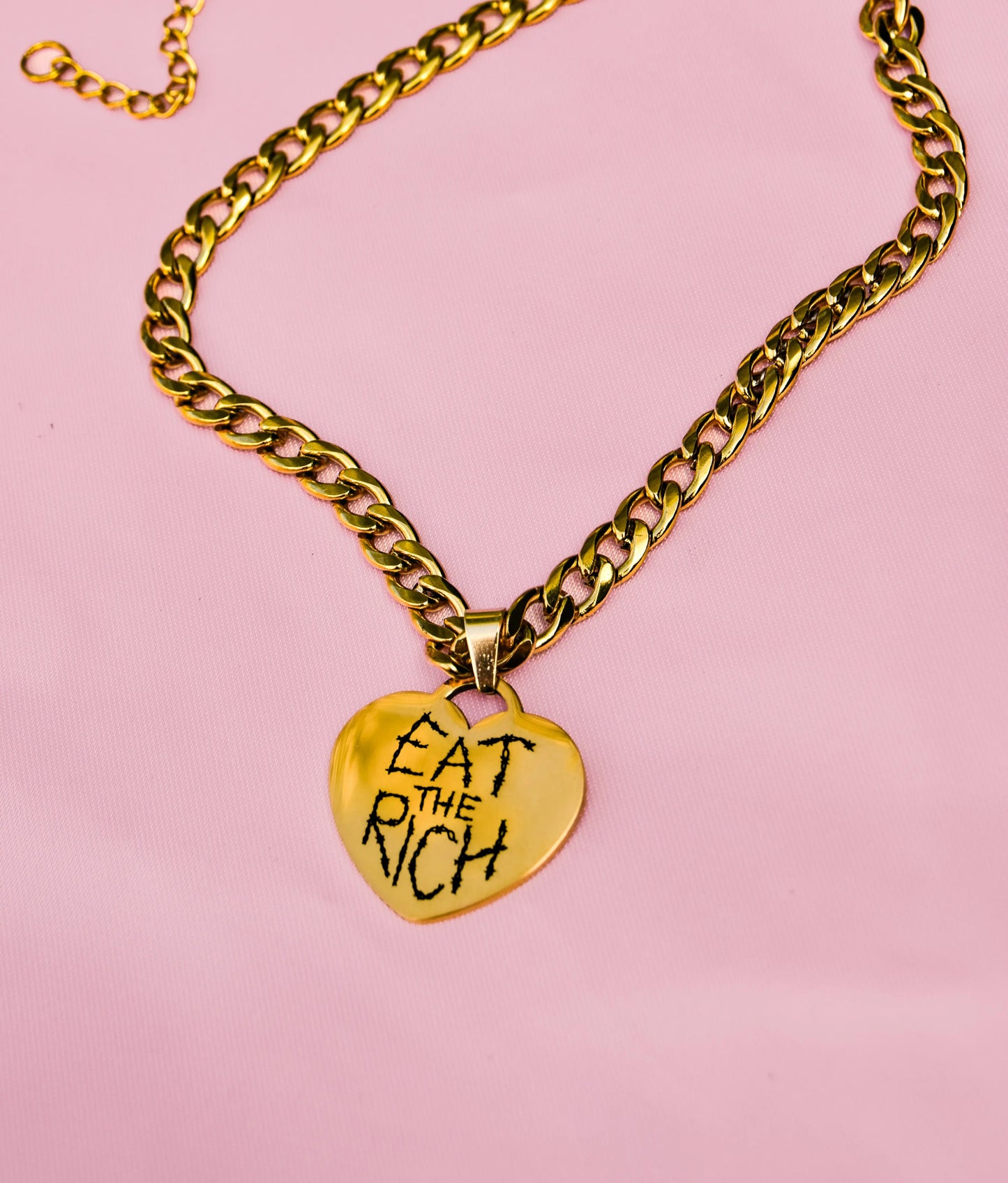Gold Eat The Rich engraved heart chunky chain in 304 stainless steel Leftbians