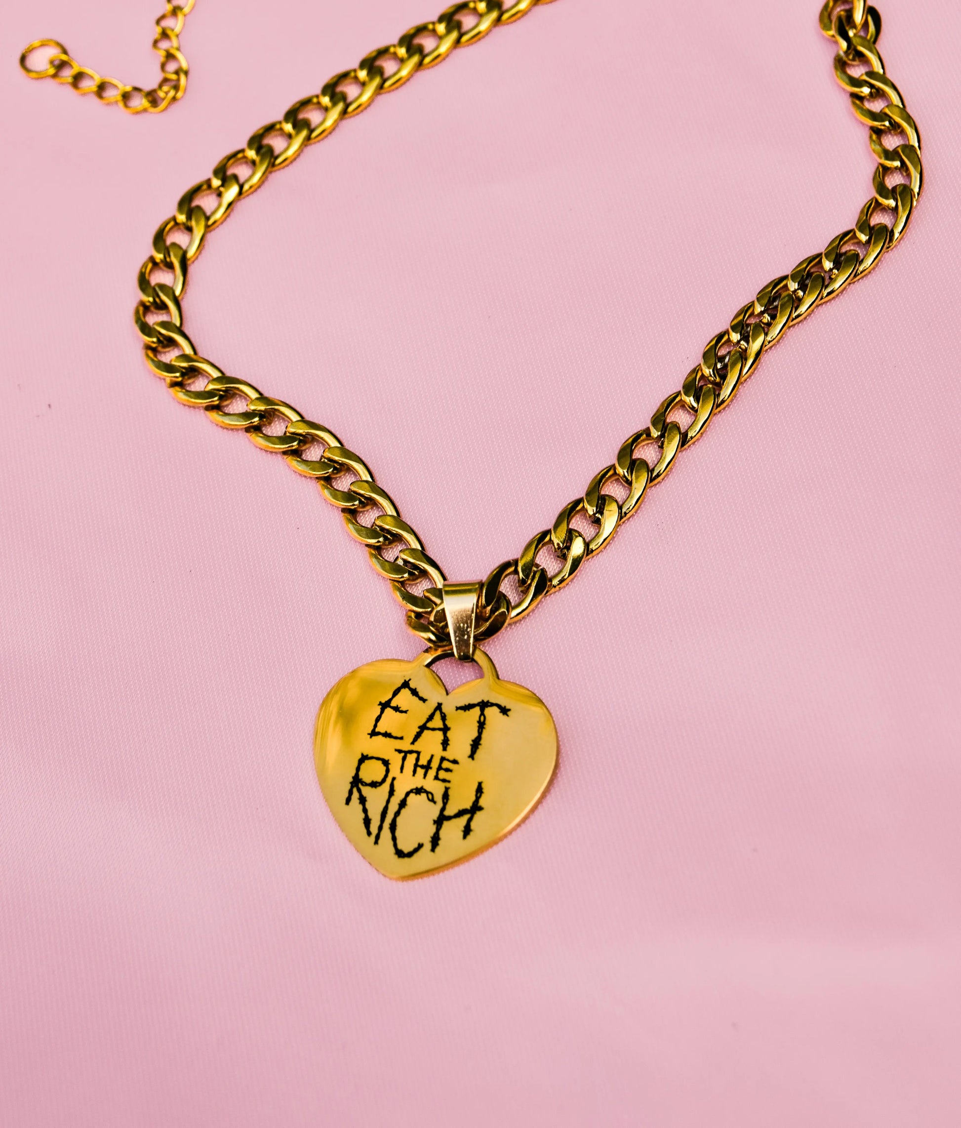 Gold Eat The Rich engraved heart chunky chain in 304 stainless steel Leftbians