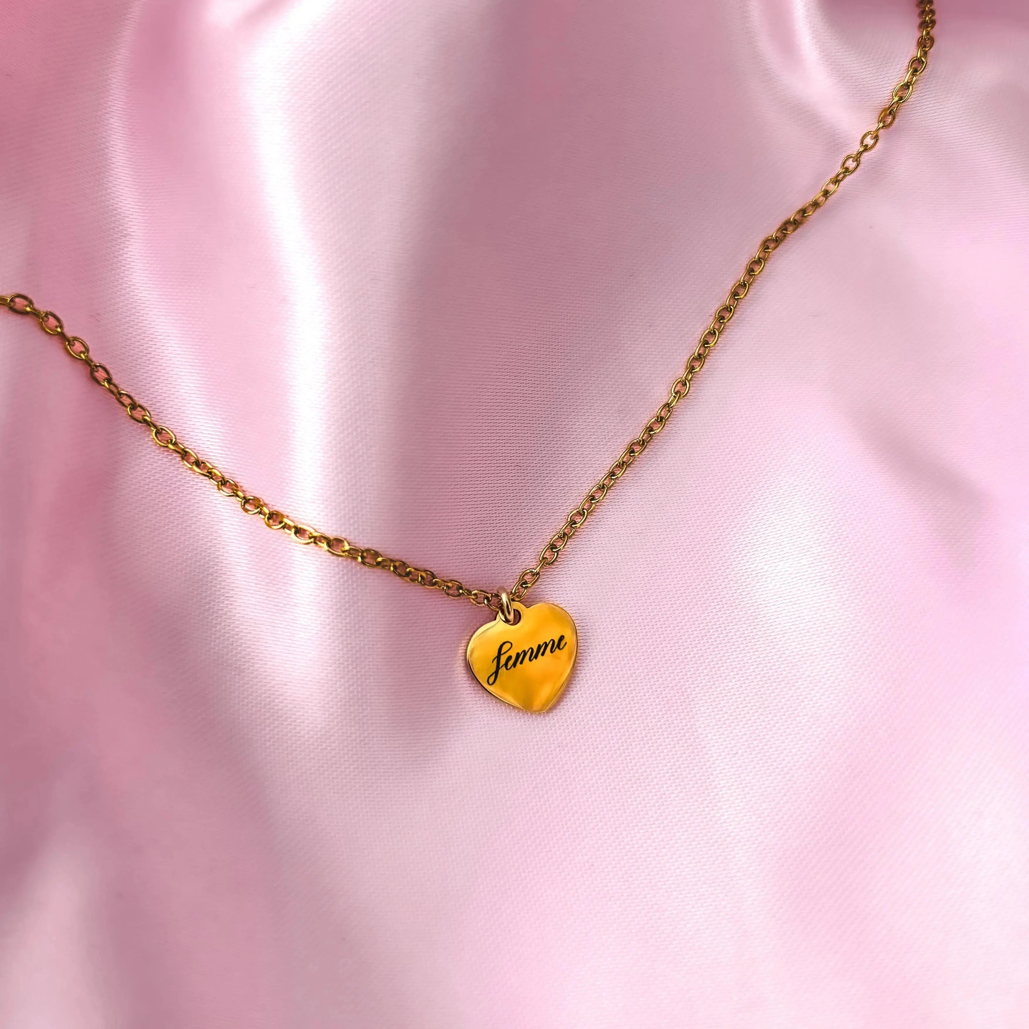 Gold Femme engraved love heart necklace in 304 stainless steel Leftbians