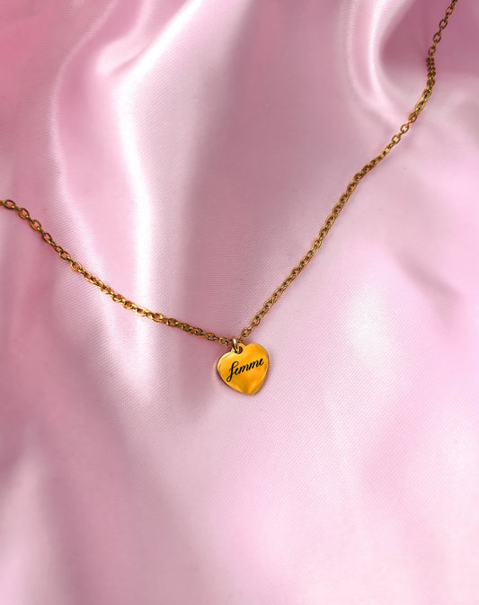 Gold Femme engraved love heart necklace in 304 stainless steel Leftbians