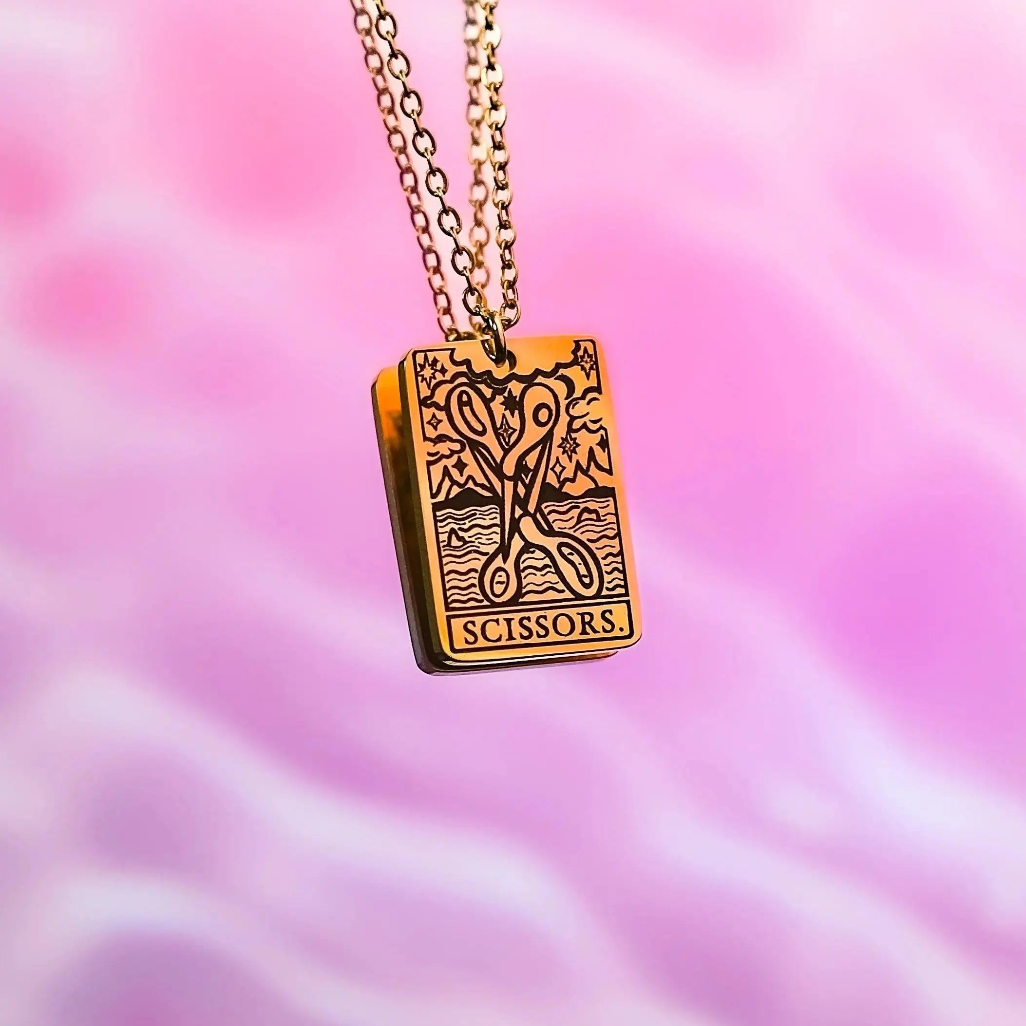 The Scissors Tarot Card Gold Stainless Steel Necklace Leftbians