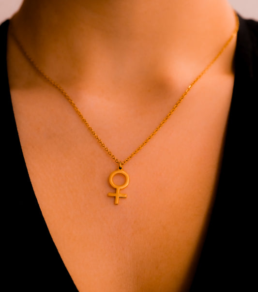 Venus symbol necklace in gold plated stainless steel