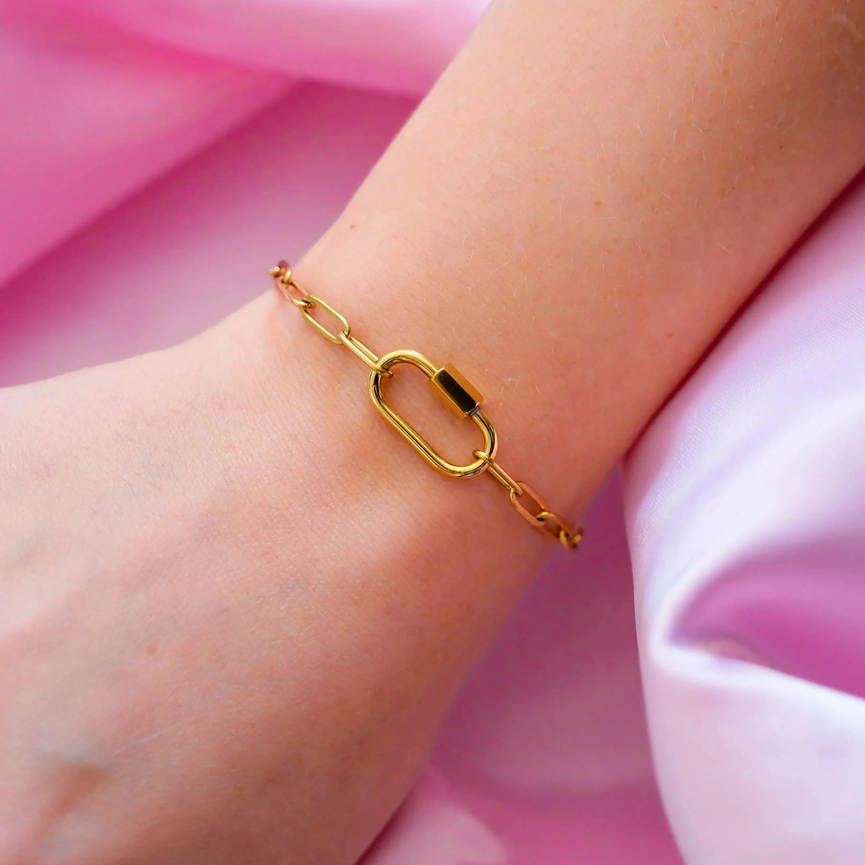 Gold carabiner bracelet in 304 stainless steel Leftbians