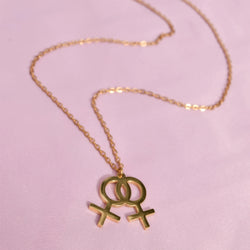 Gold double venus symbol necklace in 304 stainless steel Leftbians