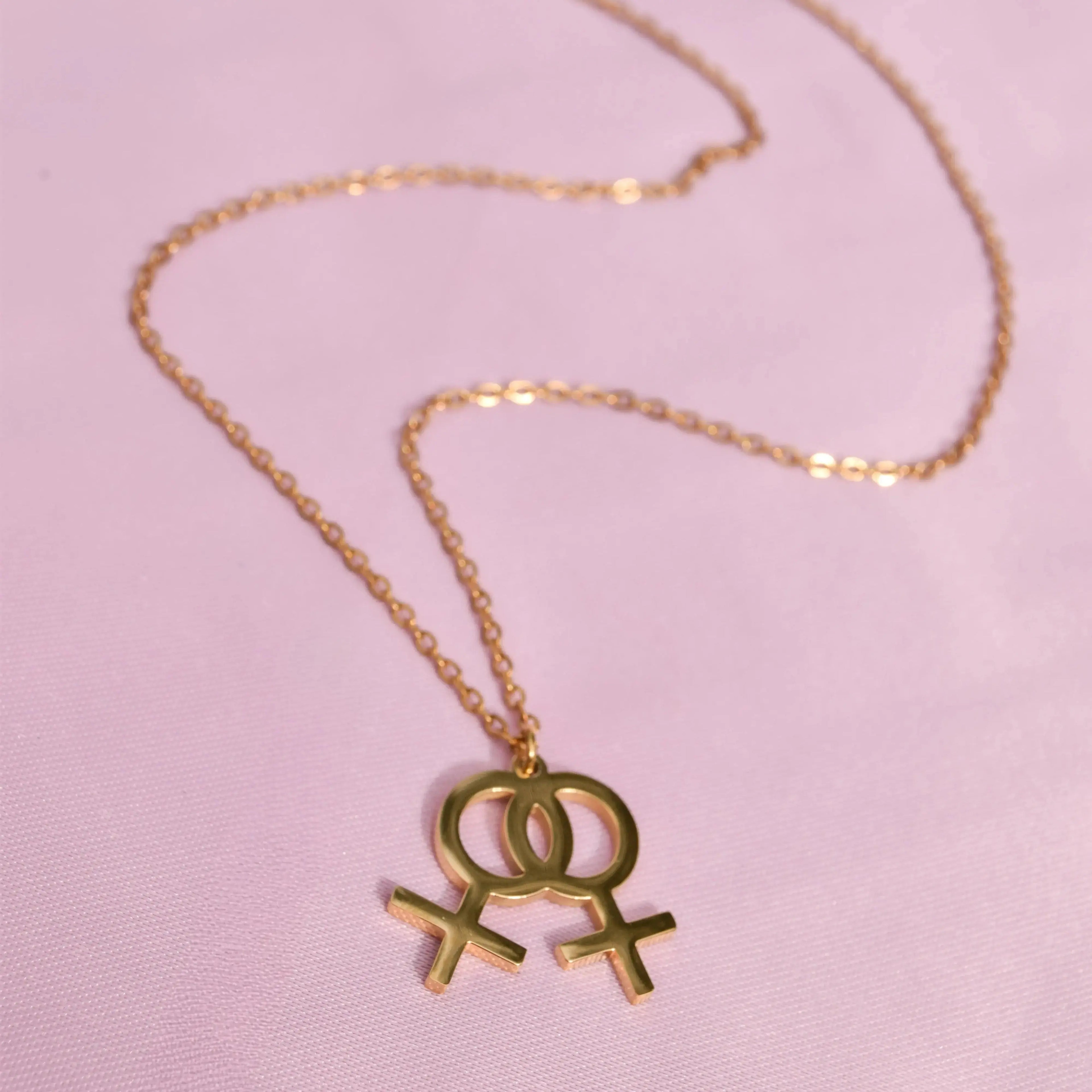 Gold double venus symbol necklace in 304 stainless steel Leftbians