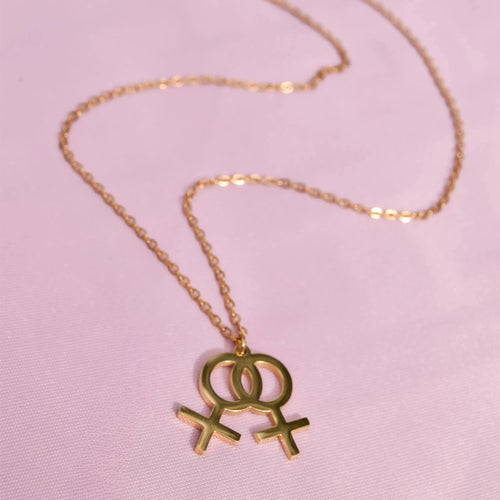 Gold double venus symbol necklace in 304 stainless steel Leftbians