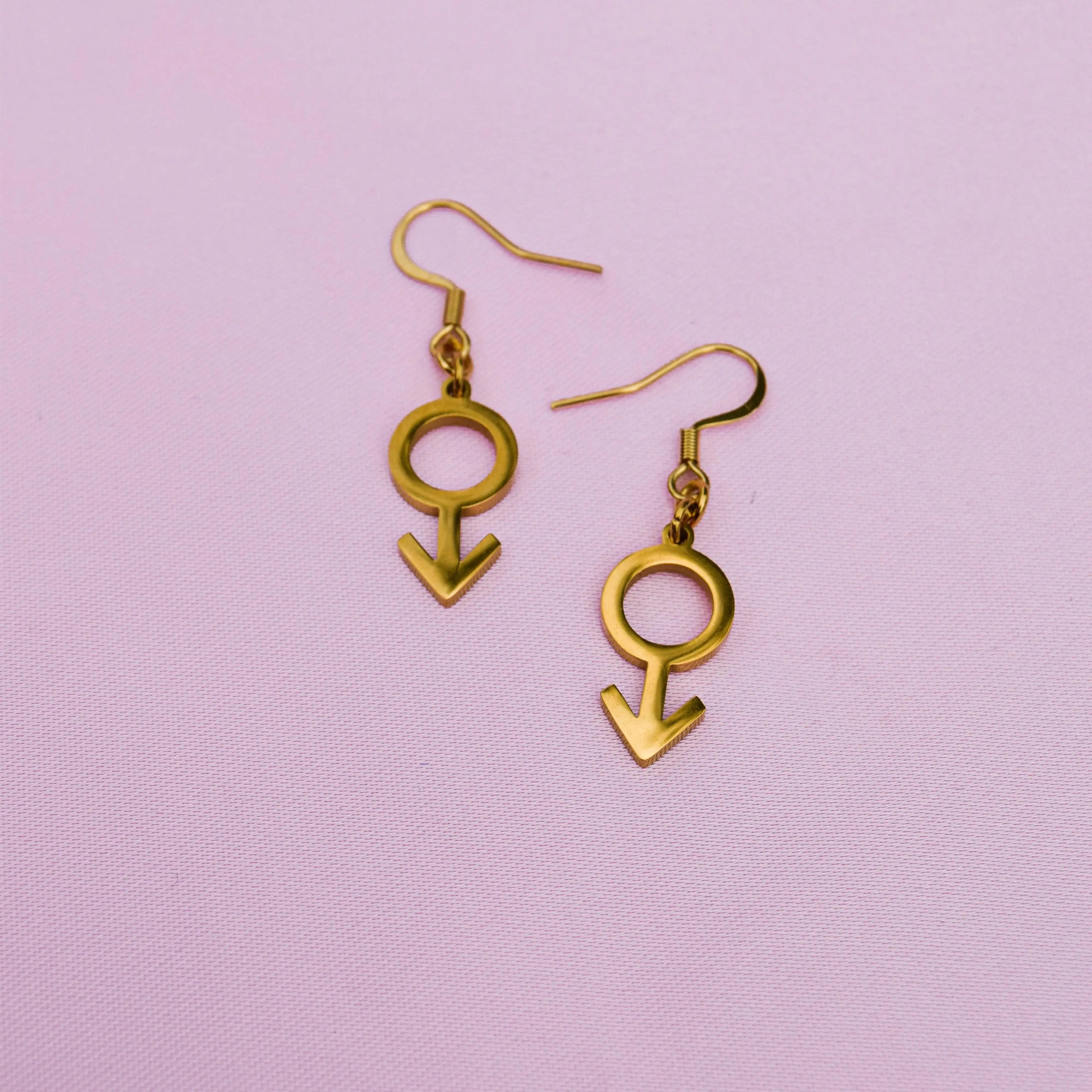Gold Mars symbol earrings in 304 stainless steel Leftbians