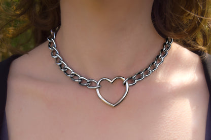 Heart O ring chain choker necklace