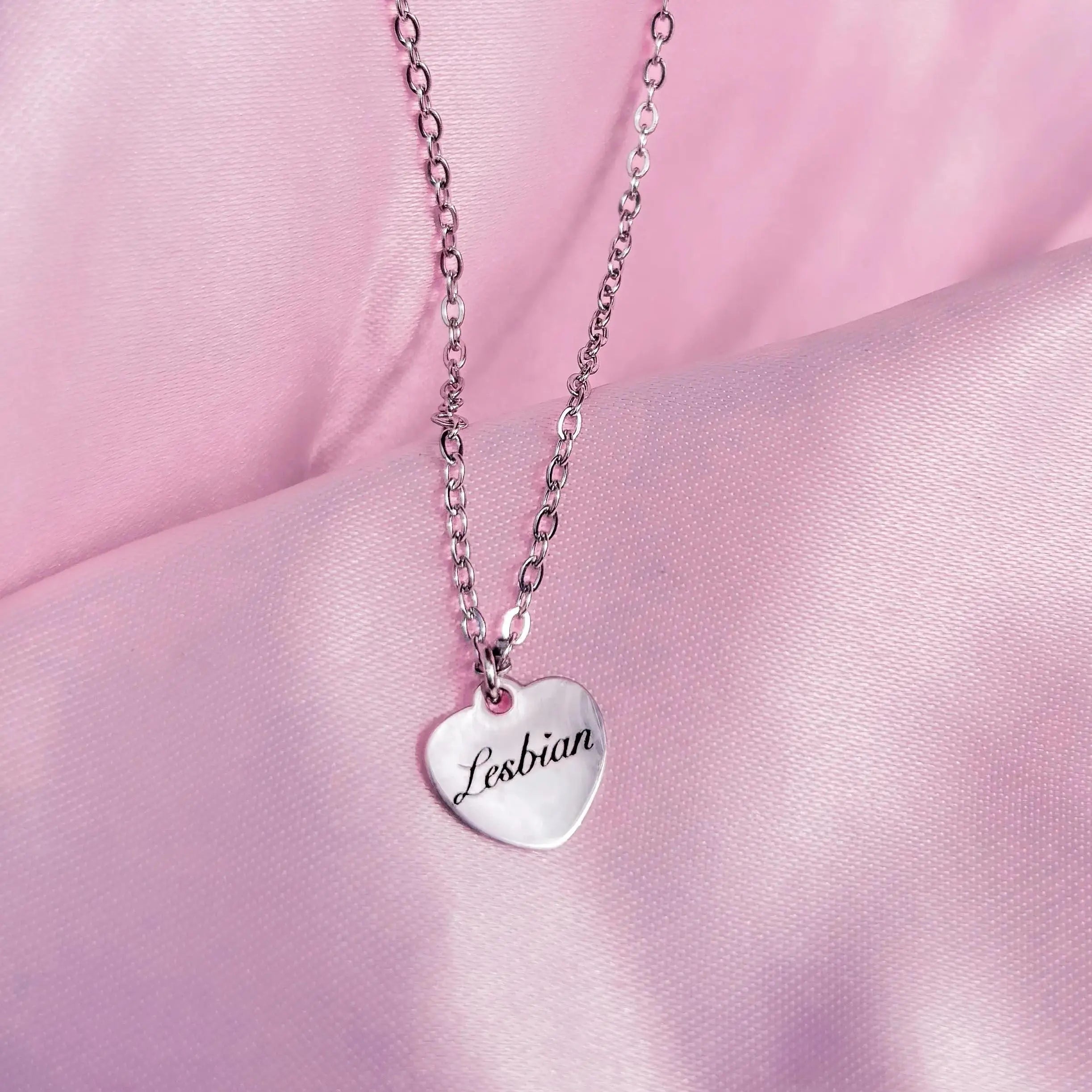Lesbian love heart engraved necklace in 304 stainless steel Leftbians