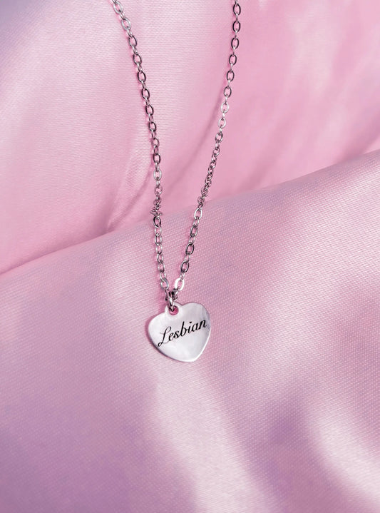 Lesbian love heart engraved necklace in 304 stainless steel Leftbians