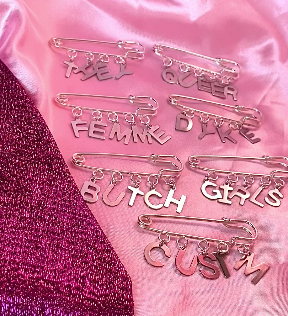 BUTCH letter charm word kilt pin brooch