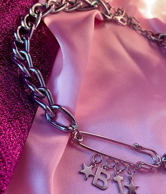 Custom Name or Word kilt pin chain chunky choker necklace
