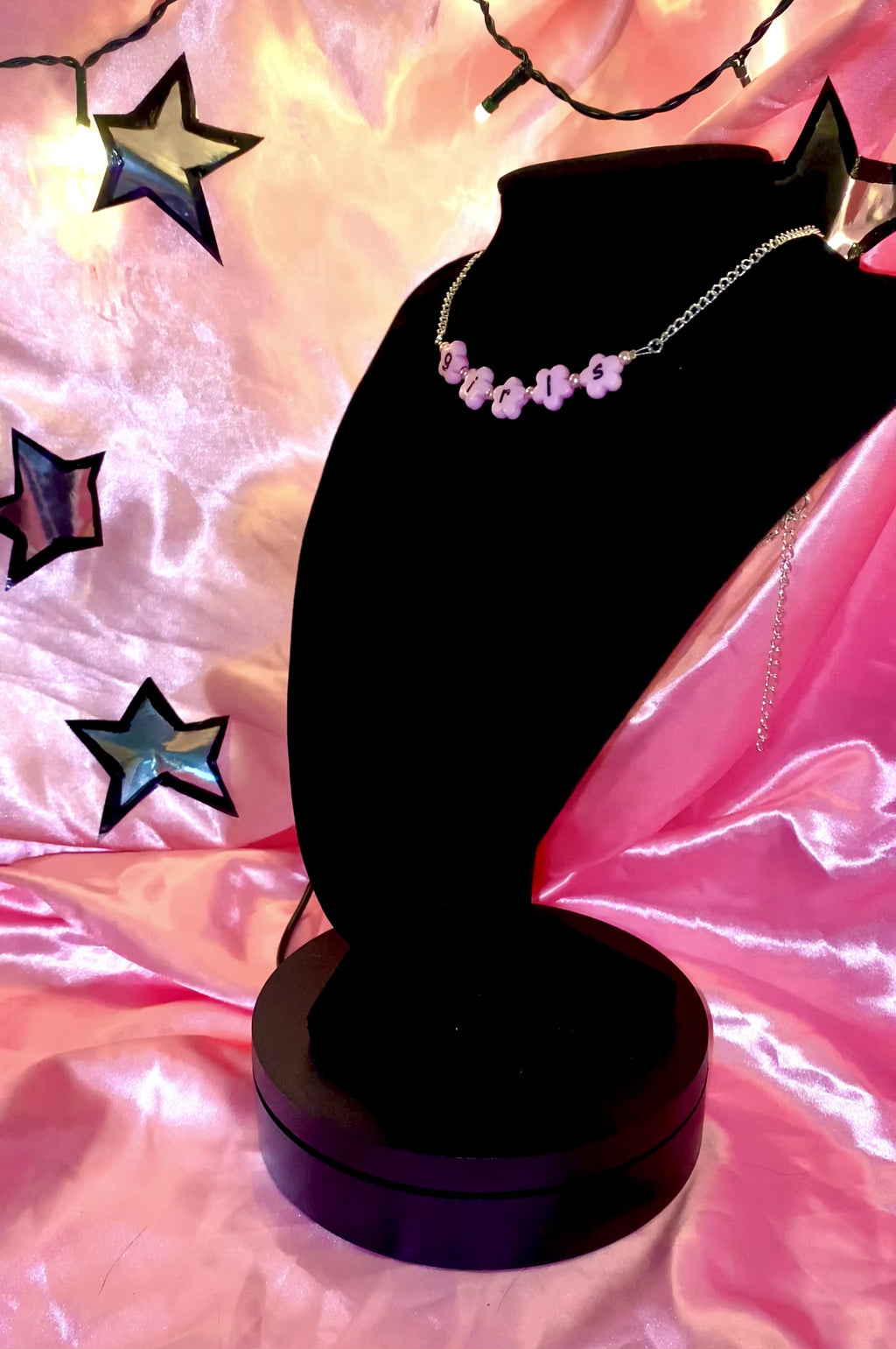 Pink Girls flower shape letter bead necklace